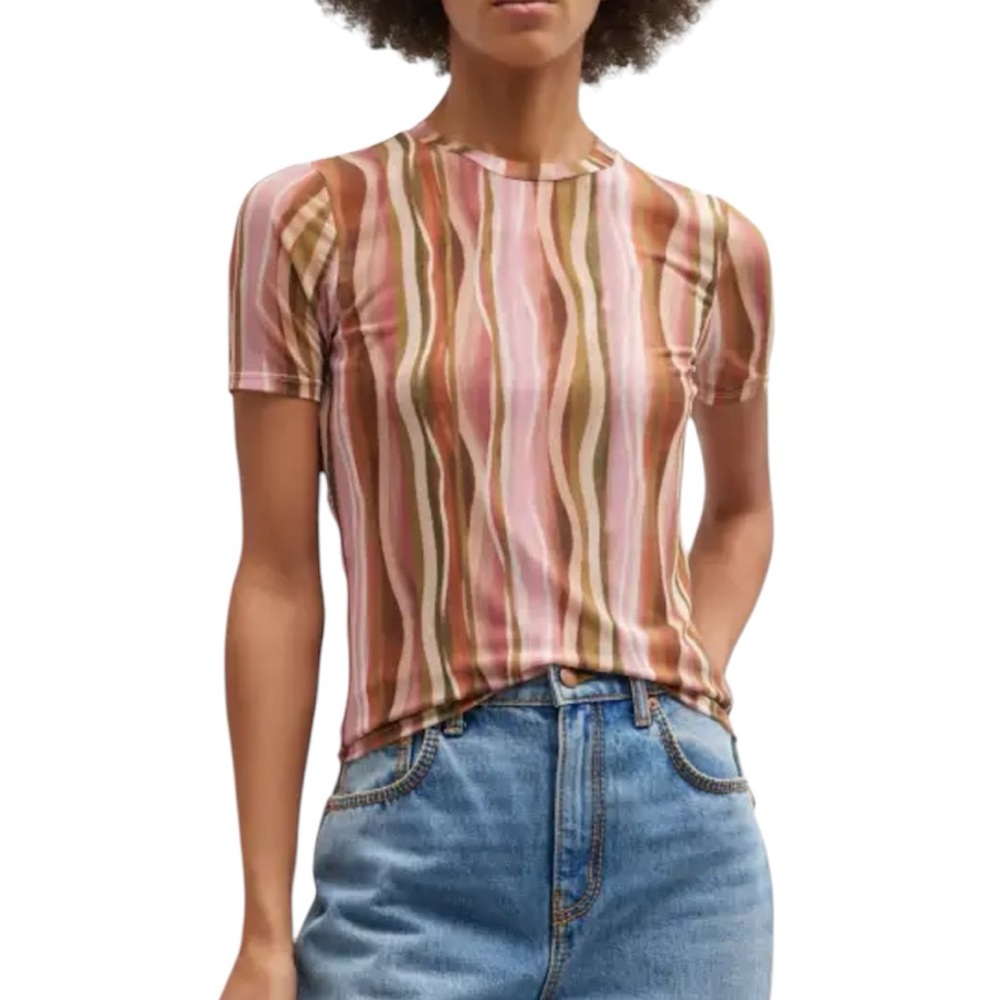 Johnny Was Jade Eleanor Striped Mesh Crewneck Top